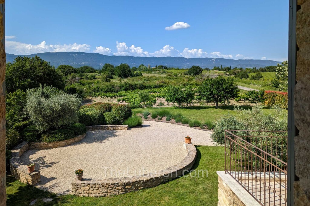 View over parking area to Luberon mountain